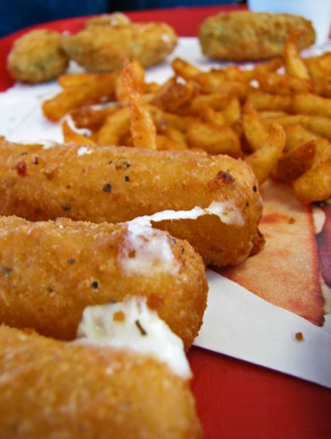 <strong>Arby's Mozzarella Sticks:</strong> Six battered-and-fried sticks contain 2,530 milligrams of sodium, more than a day's worth , and 620 calories. Whole-milk mozzarella isn't the saltiest cheese around. It contains 178 mg of sodium per 1 ounce, according to CalorieLab.com, versus nearly 272 mg for a Kraft nonfat American single. "Typically, a lot of salt is added to the breading mixture, which drives up the sodium content of the fried mozzarella sticks," Kleiner says. 