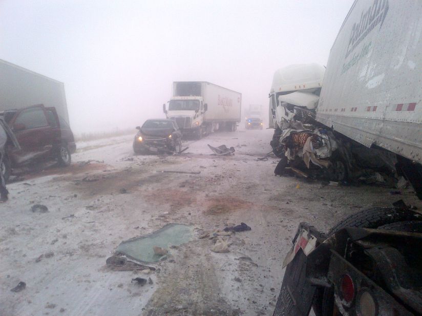 A 30-car pileup Thursday, caused by low visibility as a result of the blizzard, has shut down the southbound lanes of I-35 near Fort Dodge, Iowa, according to  Sgt. Scott Bright, the Iowa State Patrol public information officer. Bright said one person was fatally injured in the pileup.
