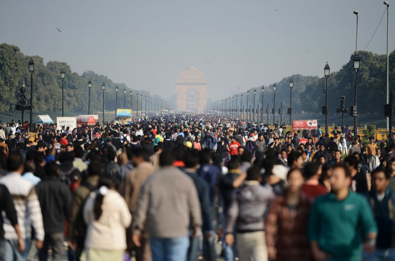 Indian demonstrators march towards India Gate during the protest on December 22.