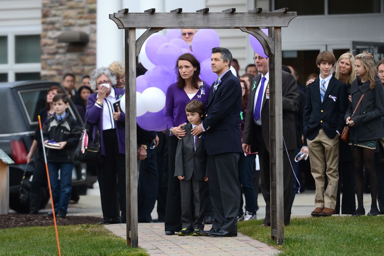 Parents attend the funeral of Dylan Hockley, 6, a victim of the Sandy Hook Elementary School shooting, on December 21 in Newtown, Connecticut.