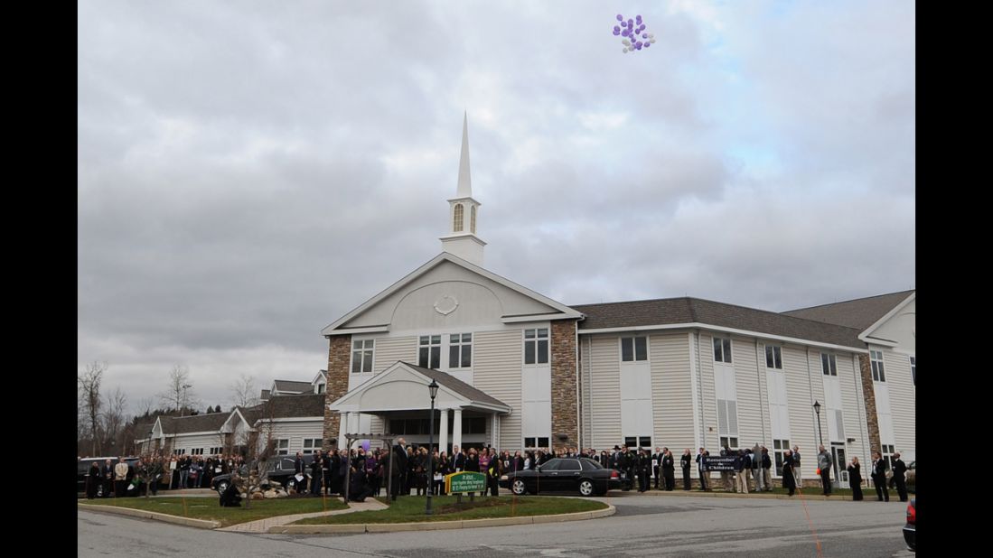 A view from outside the funeral service for 6-year-old Dylan Hockley at Walnut Hill Community Church on December 21.