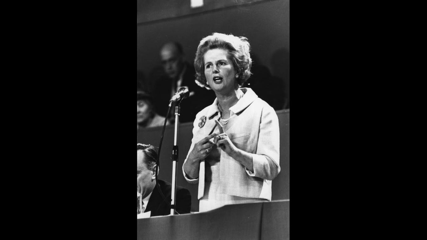 Thatcher addresses a Conservative Party conference in October 1967.