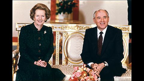 Thatcher and Soviet leader Mikhail Gorbachev at the start of talks at the Kremlin in Moscow in March 1987.