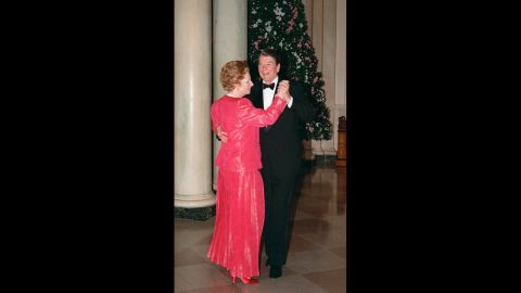 Thatcher dances with Reagan in November 1988 following a state dinner given in her honor at the White House.