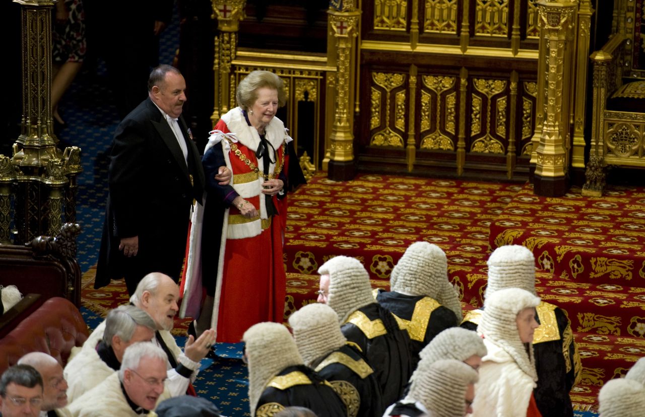 Thatcher attends the House of Lords during the state opening of Parliament in May 2010.