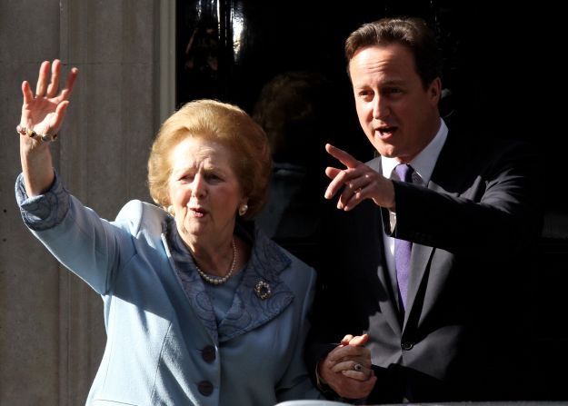 <a href="index.php?page=&url=http%3A%2F%2Fwww.cnn.com%2F2013%2F04%2F08%2Fworld%2Feurope%2Fuk-margaret-thatcher-dead%2F">Margaret Thatcher</a>, the first woman to become British prime minister, has died at 87 after a stroke, a spokeswoman said Monday, April 8. <a href="index.php?page=&url=http%3A%2F%2Fwww.cnn.com%2F2013%2F04%2F08%2Fworld%2Feurope%2Fmargaret-thatcher-icon-outcast%2F">Known as the "Iron Lady,"</a> Thatcher, as Conservative Party leader, was prime minister from 1979 to 1990. Here she visits British Prime Minister David Cameron at 10 Downing Street in London in June 2010. 
