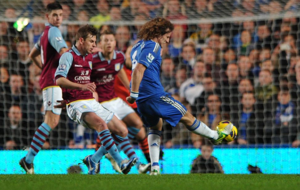 David Luiz doubled Chelsea's lead on 29 minutes with a spectacular free-kick as Chelsea cruised past a young Villa side at Stamford Bridge.