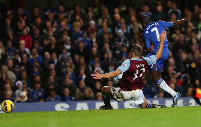 Ramires came off the bench to score twice as Chelsea eventually declared on eight. It could have been worse for Villa as Lucas Piazon missed a penalty. Eden Hazard and Oscar were also on target.