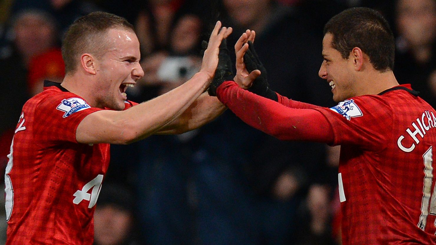Javier Hernandez (right) celebrates with Tom Cleverley after scoring Manchester United's winner in the 4-3 win over Newcastle.  