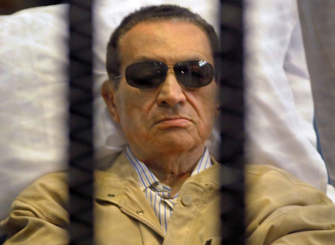 Mubarak seen inside a cage in a Cairo courtroom during his trial in 2012. 