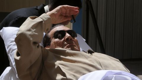 Ousted Egyptian president Hosni Mubarak is wheeled out of a courtroom following his verdict hearing in Cairo on June 2, 2012.
