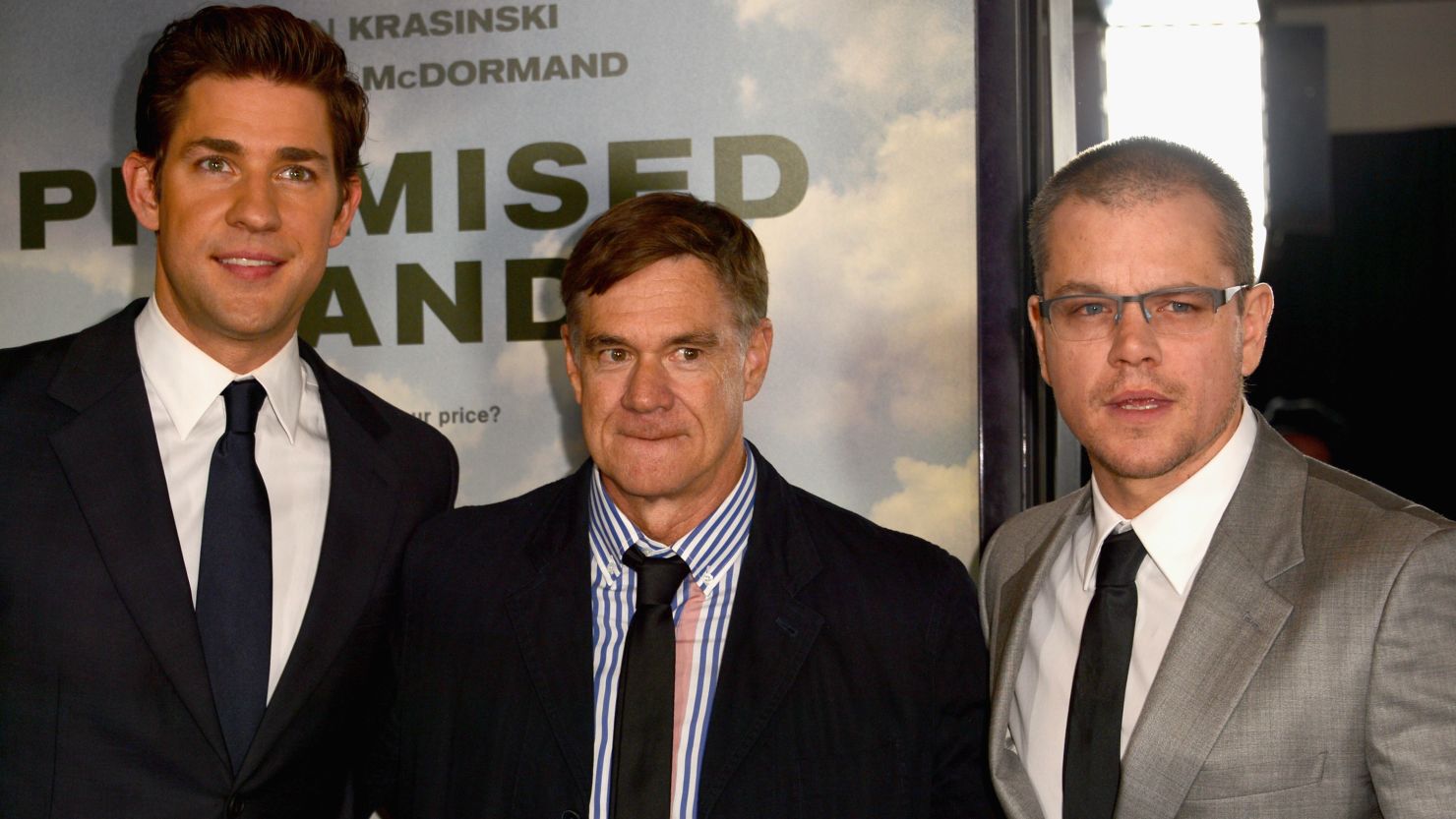 From left, John Krasinski, Gus Van Sant and Matt Damon promote what Sheril Kirshenbaum says will be a controversial film.