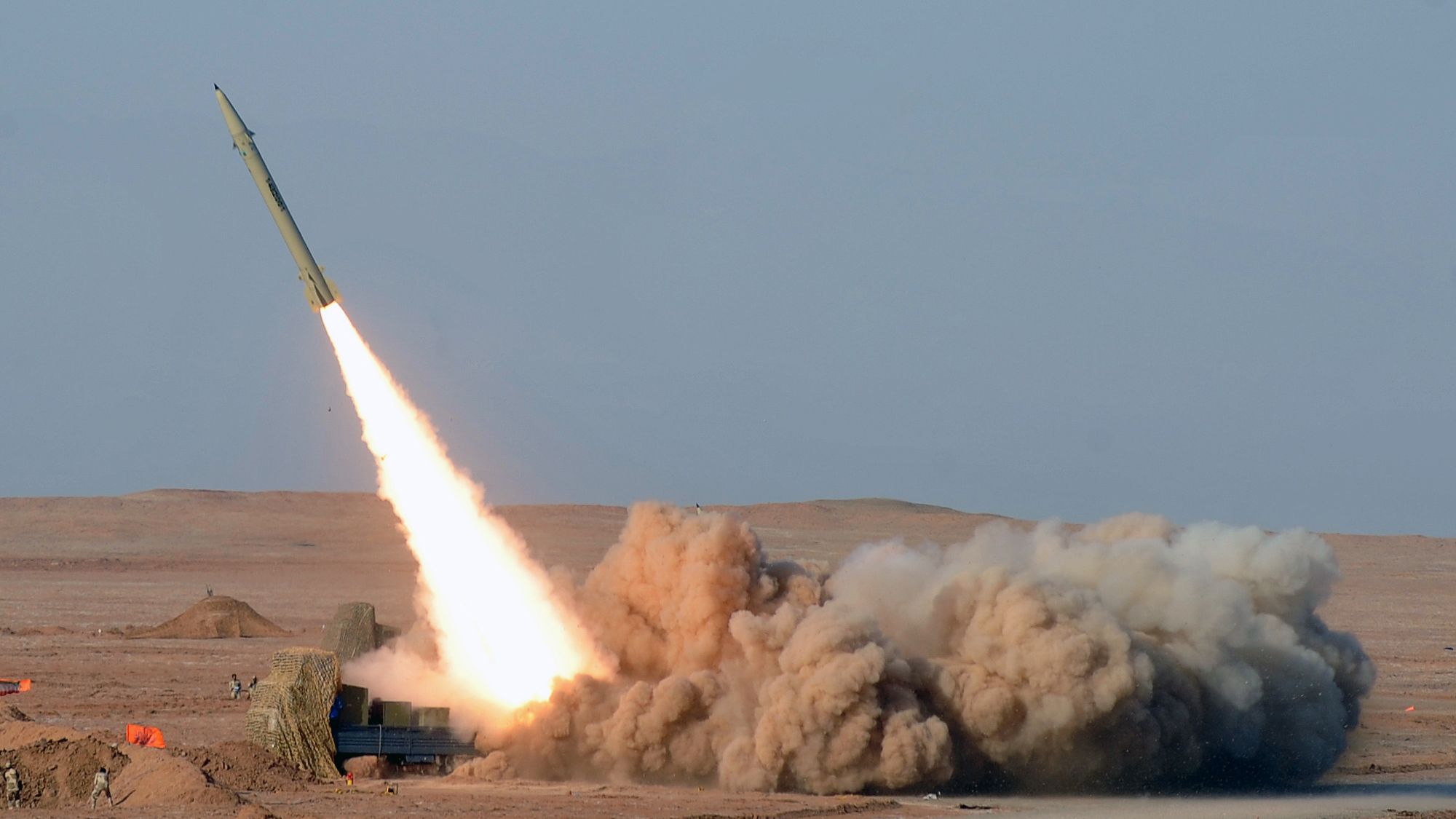 Iranian short-range missile (Fateh) launched during the second day of military exercises, in Iran's Kavir Desert, July 3, 2012.