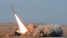 In a picture obtained from Iran's ISNA news agency on July 3, 2012, shows AN Iranian short-range missile (Fateh) launched during the second day of military exercises, codenamed Great Prophet-7, for Iran's elite Revolutionary Guards at an undisclosed location in Iran's Kavir Desert.