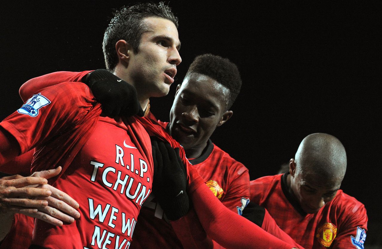 United have established a buccaneering style of play, which this season has been epitomised by forward Robin van Persie, who is pictured here celebrating with  Danny Welbeck. Since joining United from Arsenal in the summer, Van Persie has scored 16 English Premier League goals.