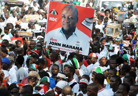 In a pre-election survey conducted by CDD-Ghana, Ghanaians stressed that unemployment should be a key challenge for the 2016 election campaigns to address.<br /><br />Pictured: NDC supporters carry a picture of President Mahama in Accra, December 2012. 