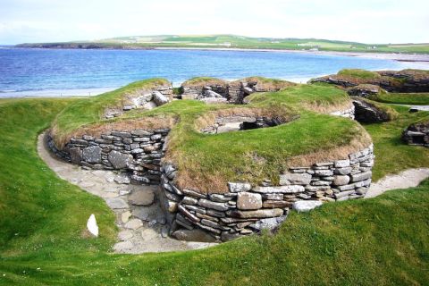 The remains of a Skara Brae building on the Orkney Islands of Scotland. This massive and mysterious village on the Bay of Skaill is still being excavated.