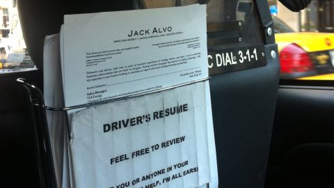 Jack Alvo keeps his resumes in the back seat of his cab, hoping a passenger will help him land a job in finance again.
