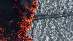 Mandatory Credit: Photo by ANTON BRINK/EPA-EFE/Shutterstock (14933051a)
Lava flows across one of the roads near Grindavik, Reykjanes Peninsula, Iceland, 21 November 2024. According to the Icelandic Meteorological Office, a new fissure erupted in the area on 21 November 2024, spewing hot lava into the air. On 10 November 2023 an evacuation of the population of Grindavik was ordered after seismic activity and evidence of significant magma movement occurred in the area.
Volcano eruption near Grindavik, Iceland - 21 Nov 2024