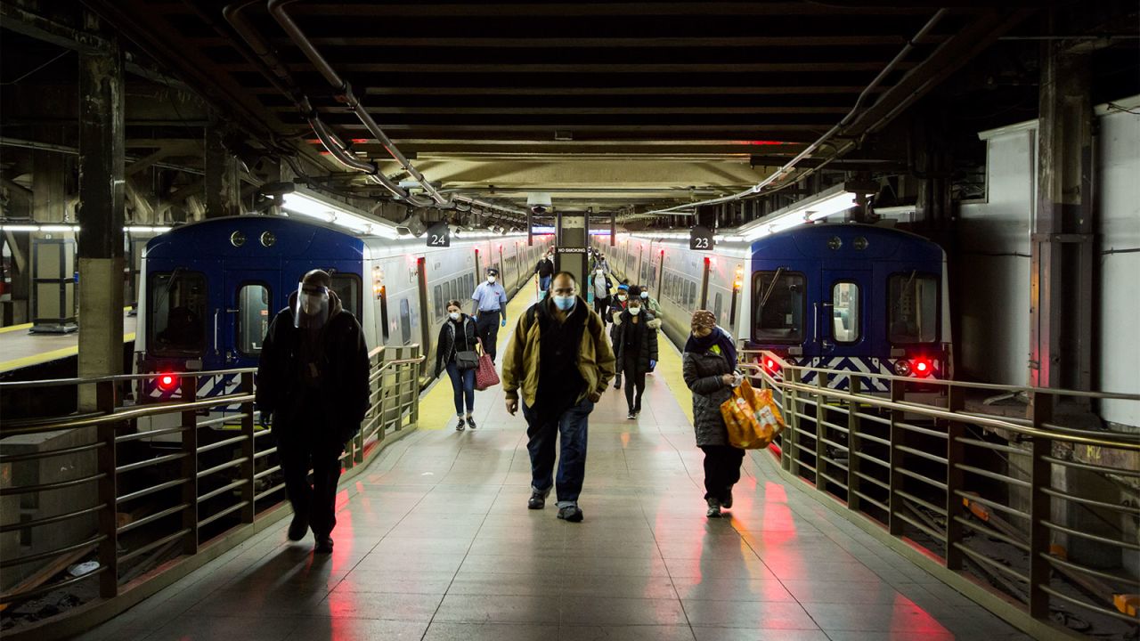 People wearing face masks at New York's Grand Central Station on April 24.