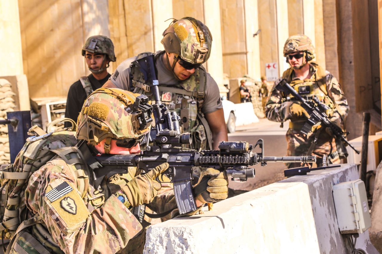 American soldiers take position around the US Embassy in the Iraqi capital Baghdad.