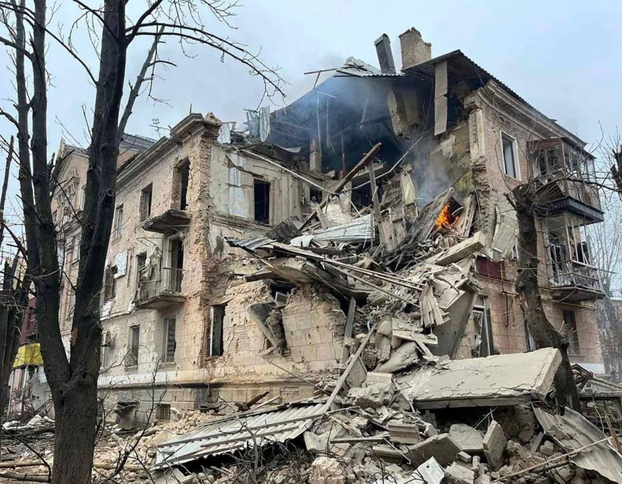 A residential building damaged by a Russian missile in Kryvyi Rih,?Ukraine, on?December 16.