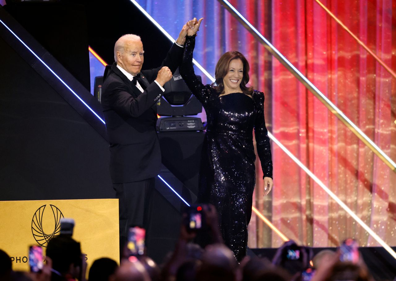 President Joe Biden introduces Vice President Kamala Harris at the Congressional Black Caucus Foundation 2024 Phoenix Awards in Washington, DC, on September 14.