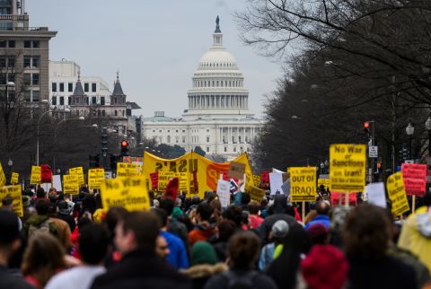 An anti-war march from the White House to the Trump International Hotel in Washington, DC, on January 4, 2020.