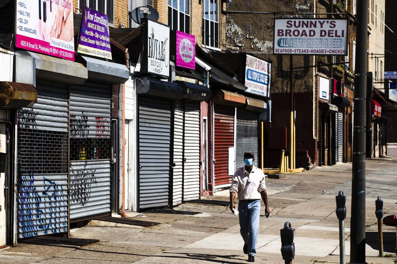 Shuttered businesses are seen in Philadelphia on May 7.