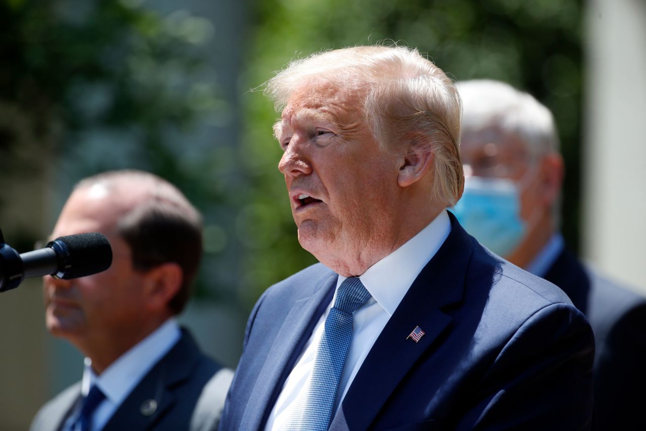 President Donald Trump speaks about the coronavirus in the Rose Garden of the White House on May 15 in Washington. 