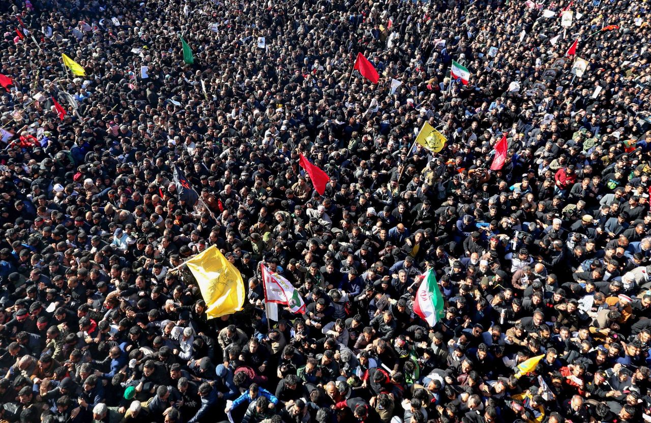 A view of the crowds attending Soleimani's funeral in Kerman in Tuesday. Credit: Atta Kenare/AFP via Getty Images