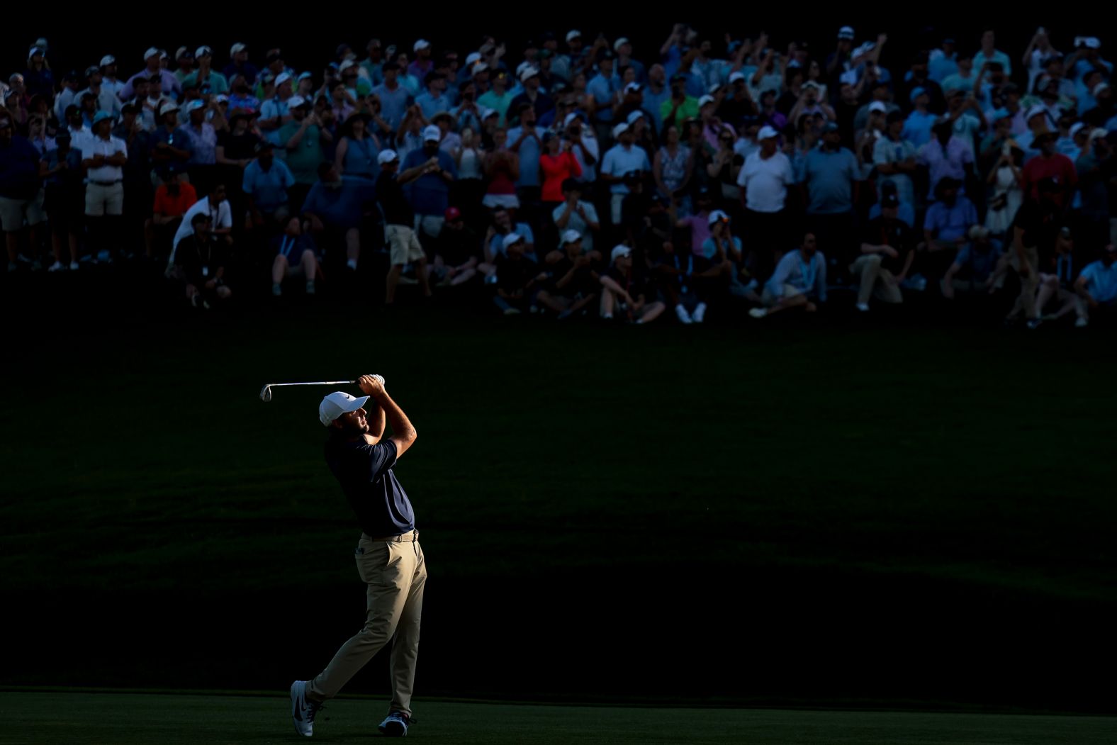 Scottie Scheffler hits a shot on the last hole of the PGA Championship, which <a href="https://www.cnn.com/2025/05/18/sport/pga-championship-scottie-scheffler-spt">he won by five strokes</a> on Sunday, May 18. It was the third major win of his career.
