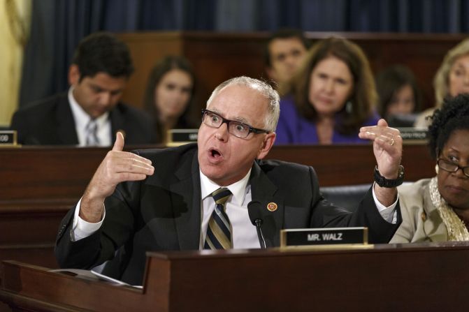 Walz questions witnesses from the Department of Veterans Affairs in 2014 as the House Veterans' Affairs Committee investigates allegations of gross mismanagement and misconduct at VA hospitals.