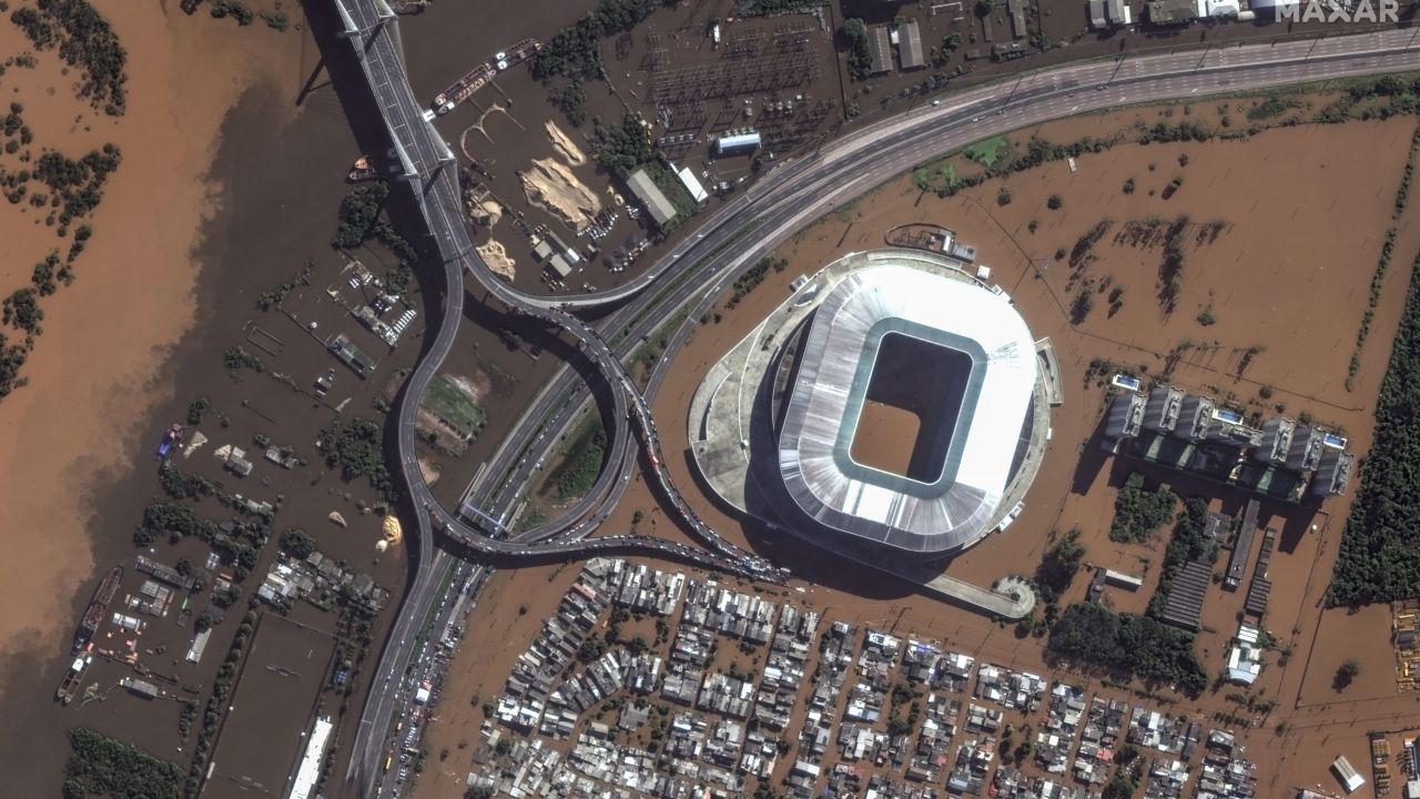 The Gremio Arena in Porto Alegre, Brazil, is seen flooded on May 7.