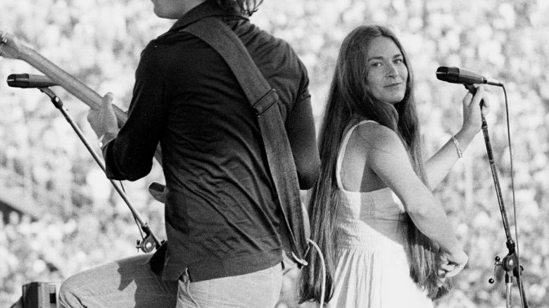 The Grateful Dead (from left: Bob Weir, Donna Godchaux) perform at Santa Barbara Stadium on June 4, 1978 in Santa Barbara, California.