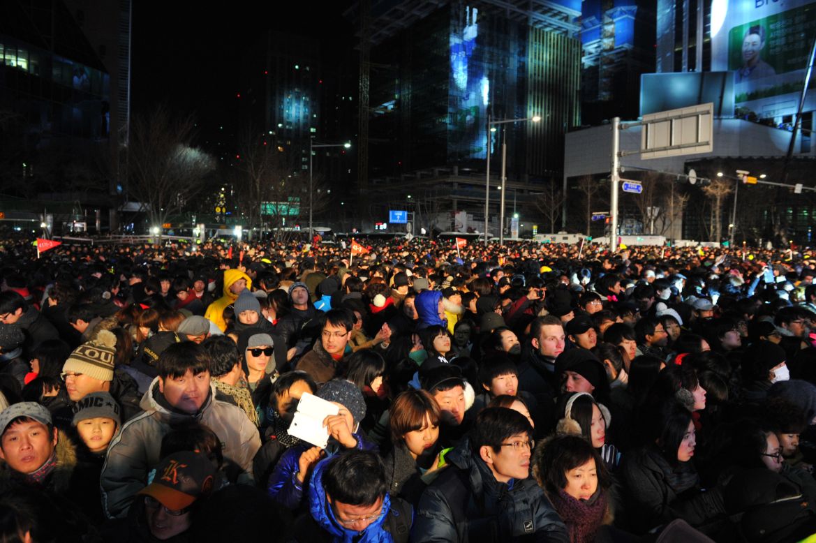 Thousands of South Koreans attend the New Year's countdown celebration in central Seoul.