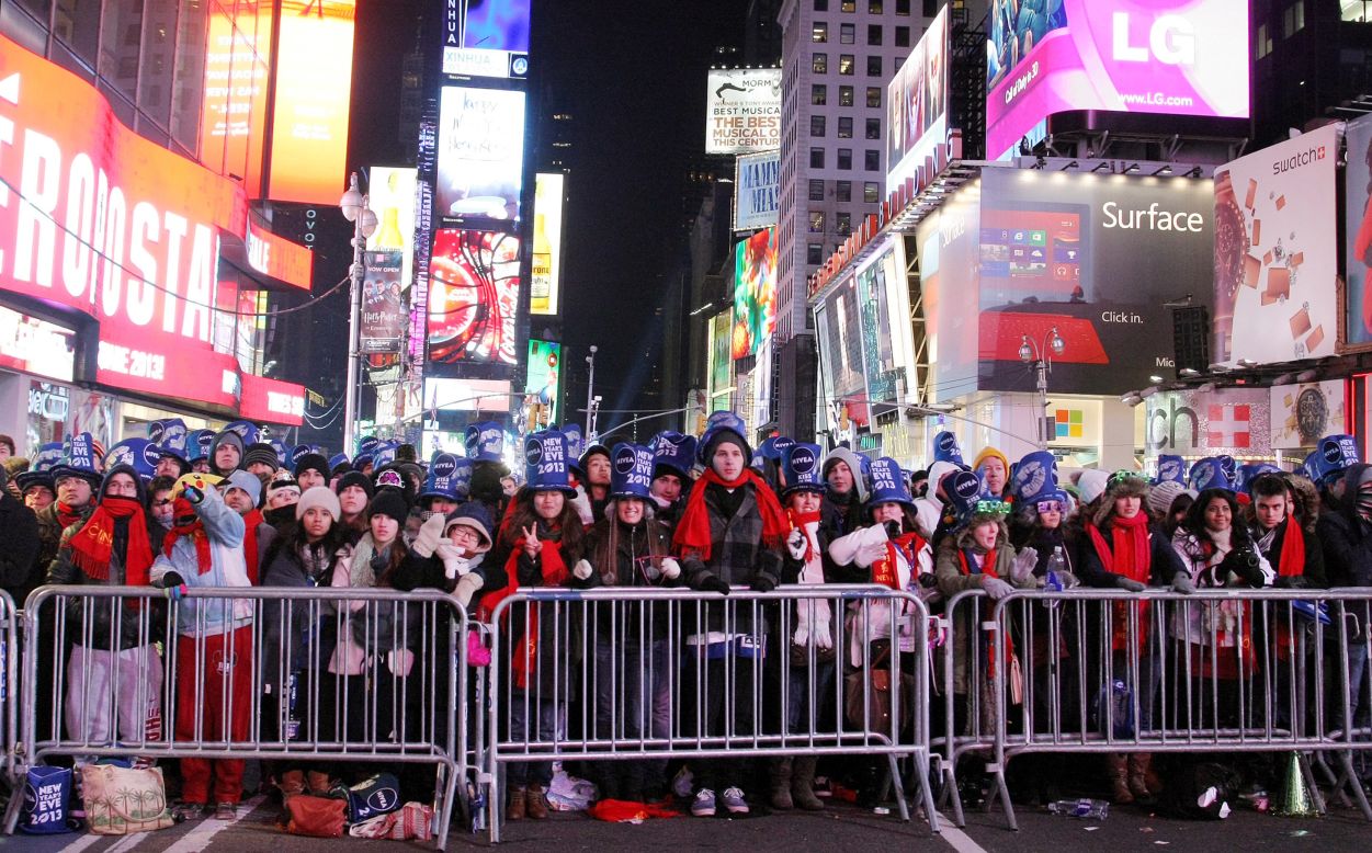 People gather in New York's Times Square to celebrate.