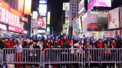Revelers gather in New York's Times Square to celebrate.