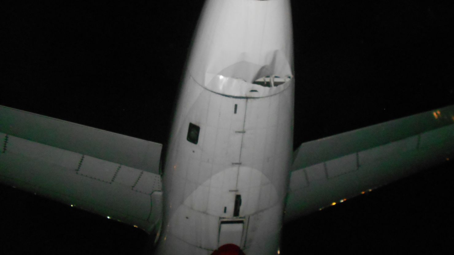 The tail of a US Airways plane shows the damage caused by a collision with a Spirit Airlines plane at Fort Lauderdale-Hollywood International Airport on Monday.