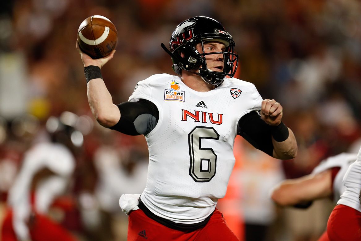 Jordan Lynch of the Northern Illinois Huskies throws a pass in the first half against the Florida State Seminoles on January 1.