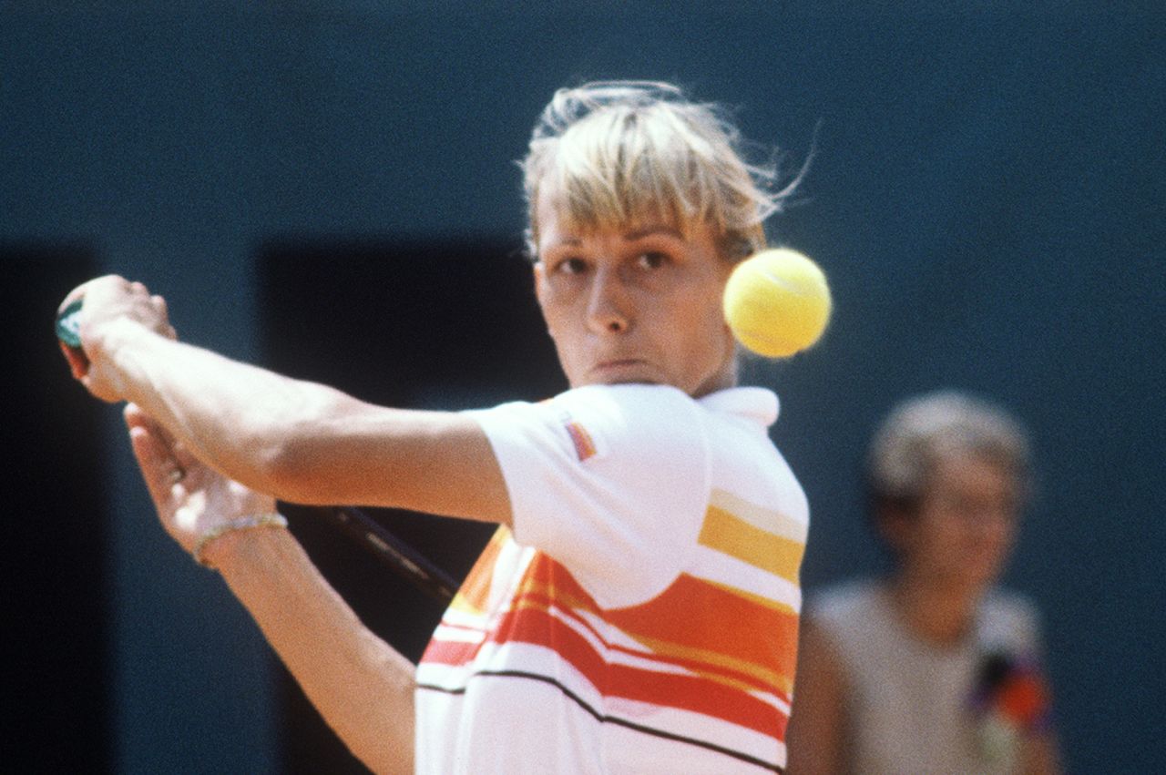 Navratilova (shown playing in 1982) recommends switching up hobbies and sports to keep fresh and continue learning. However, she says she still finds time to play tennis.