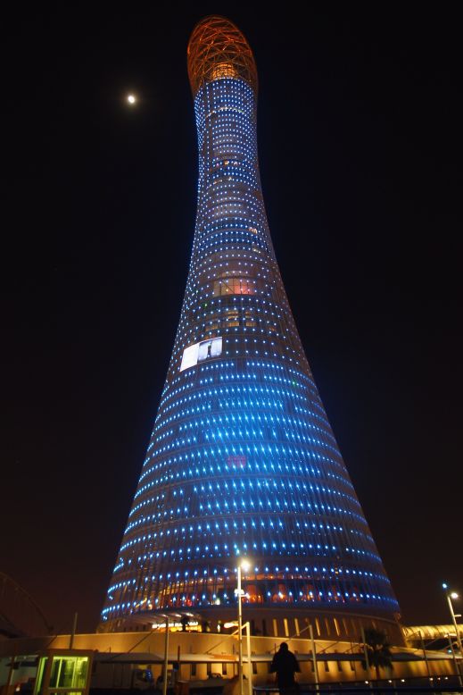The Aspire Tower, also known as the Torch, is the tallest building in Doha and offers a highly regarded hotel and spectacular 360 degree views across the city.
