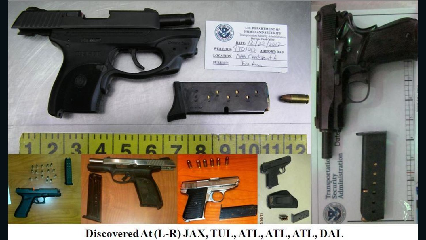 In 2012 more than 1,500 firearms were discovered by screeners at airport checkpoints, TSA spokesman David Castelveter said.