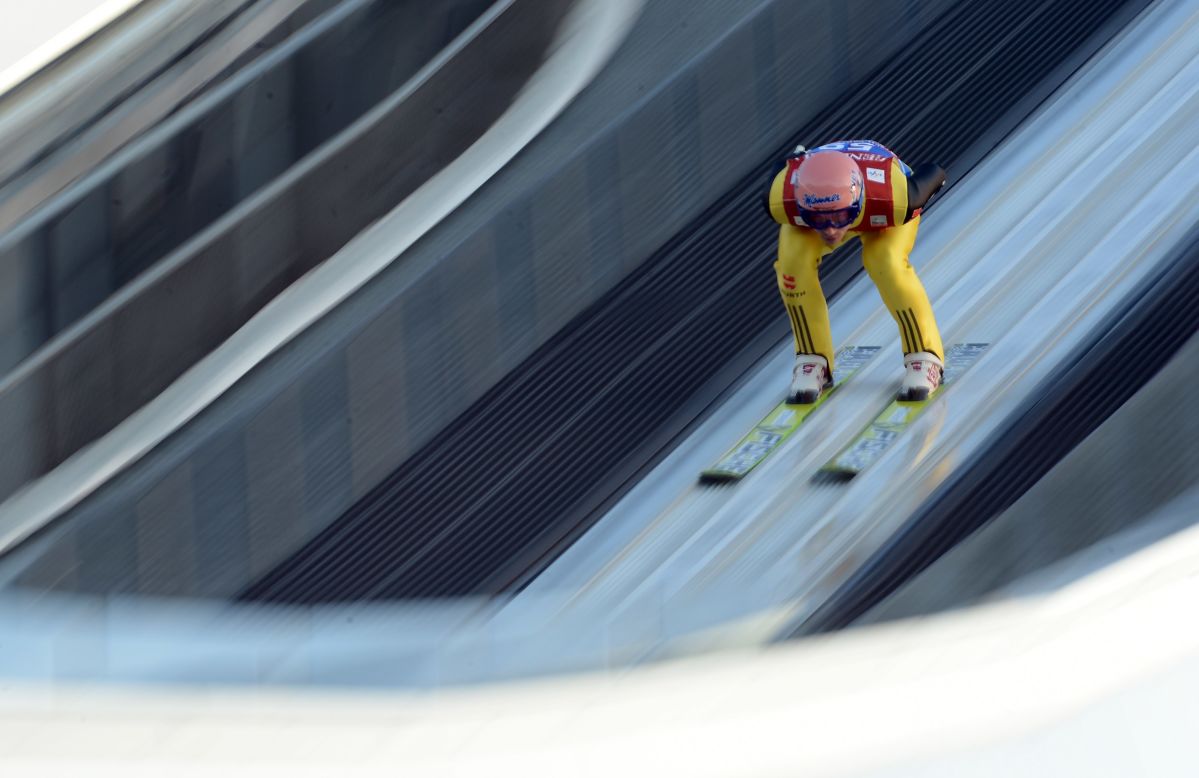 Michael Neumayer of Germany approaches his jump in the qualification round on December 31.