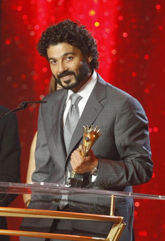 Egyptian actor Khaled El Nabawy speaks after receiving the Best Arab TV Actor award during the Murex d'Or ceremony in Lebanon, on June 19, 2009.