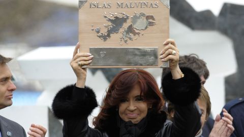 Argentinian President Cristina Fernandez de Kirchner pictured in 2012 marking the anniversary of the Falklands war.