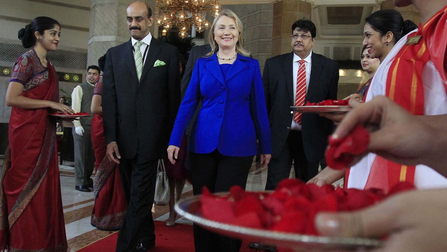 Hillary Clinton in Kolkata, India, last May. Clinton said that women still suffered from a 'glass ceiling' in politics.