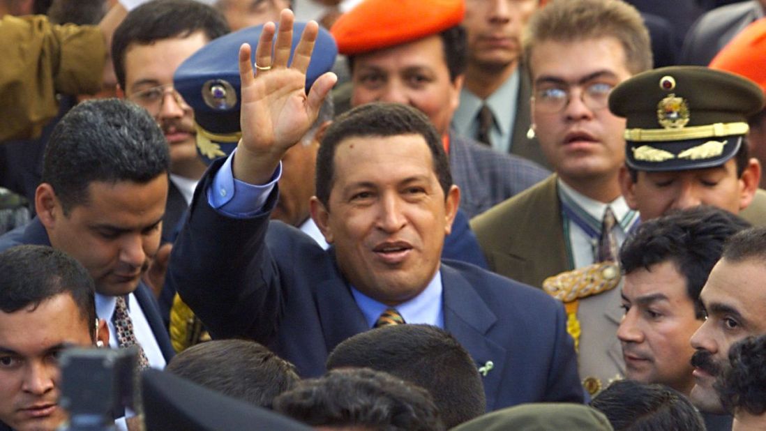 Venezuelan president-elect Chavez visits Bogota, Colombia, on December 18, 1998. On December 6, Chavez had been elected the youngest president in Venezuela history. 