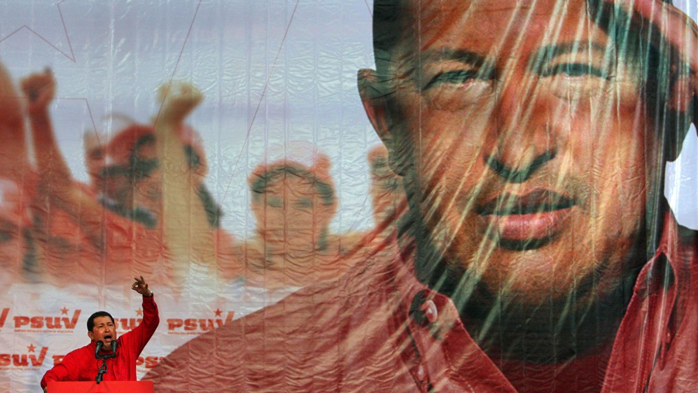 Chavez speaks during a rally in Caracas on November 18, 2008. Chavez pushed to change term limits in Venezuela through a referendum that passed on February 15, 2009, clearing the way for him to run for a third six-year term.