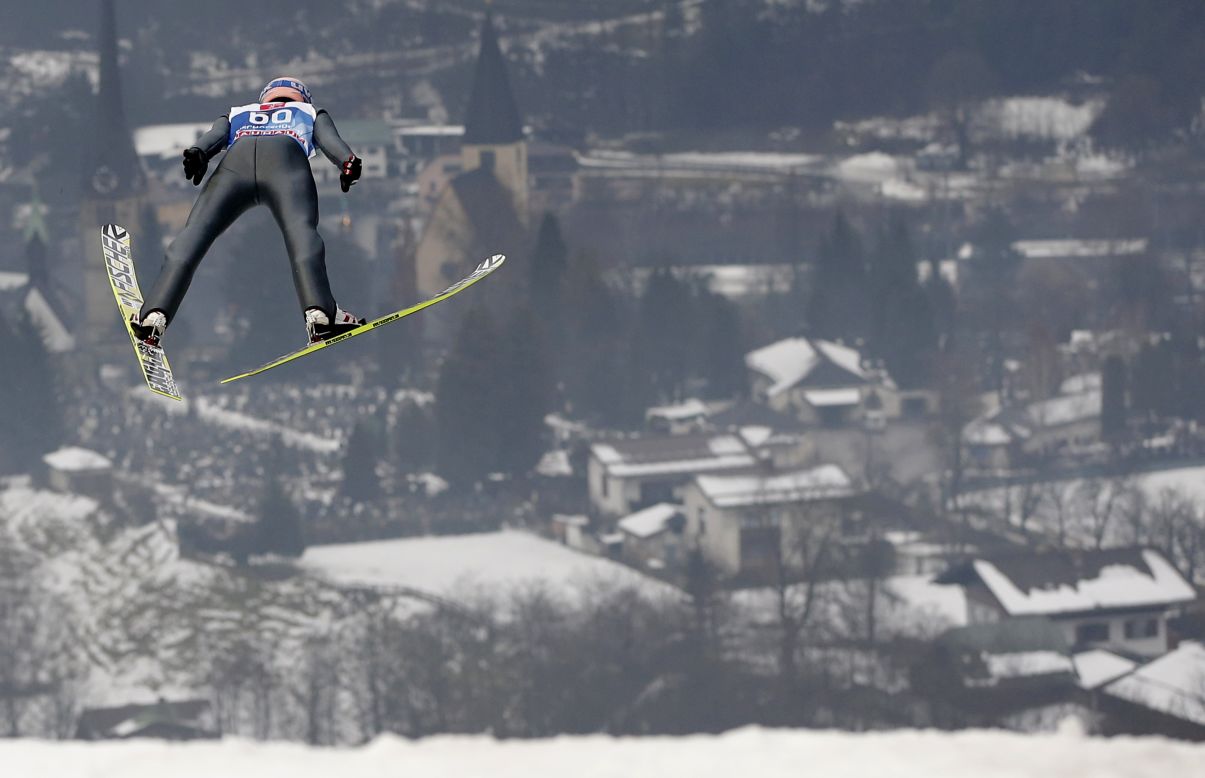 Austria's Gregor Schlierenzauer jumps during a practice session of the 61st Four Hills Tournament on Saturday, January 5, in Bischofshofen, Austria. 